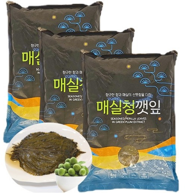 착한 매실청깻잎 업소용 대용량 식당 급식, 4kg × 3개, 4kg, 1개