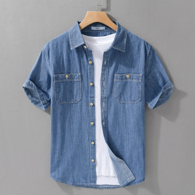 S115T2001 남자 린넨반팔 데님셔츠 HANLIN