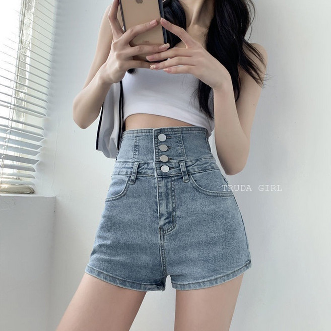 TRUDA GIRL 超高腰四排釦彈力牛仔短褲
