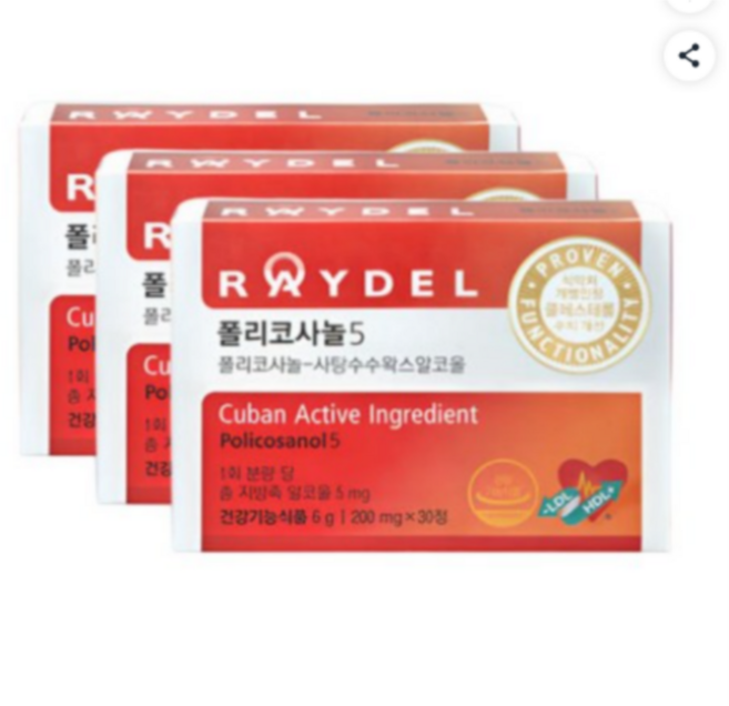 폴리코사놀5 30정 1박스 X3/3개월분/콜레스트롤 개선, 폴리코사놀5 30정 1박스 X3/3개월분/콜레스트롤 개, 12개