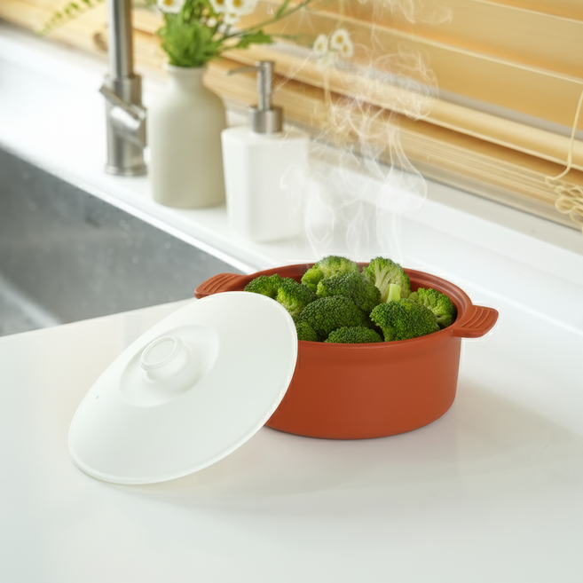 소노리떼 국산 실리콘 계란찜기 원형 대형 1200ml 라면용기, 캐러멜 화이트, 1개