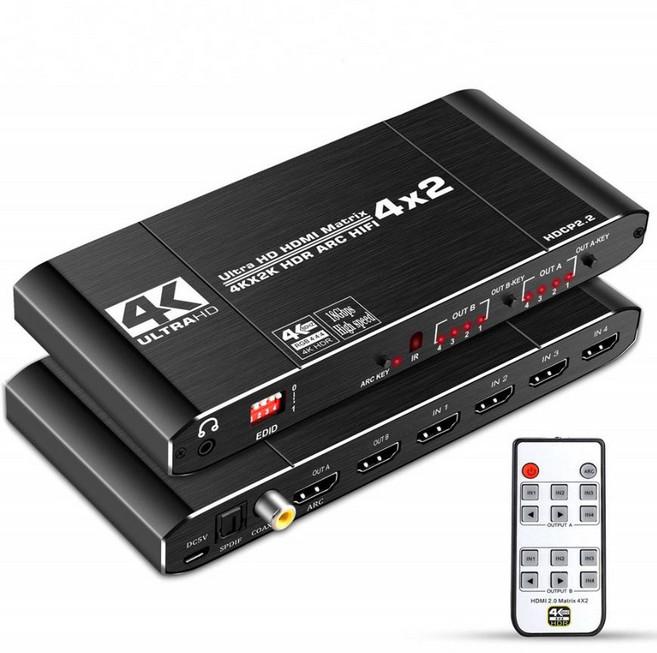 HDMI 2.0 支援4K@60Hz 音頻分離 ARC功能 EDID管理 多設備連接, 1個, HDTV4進2出分配器, HDTV4進2出分配器