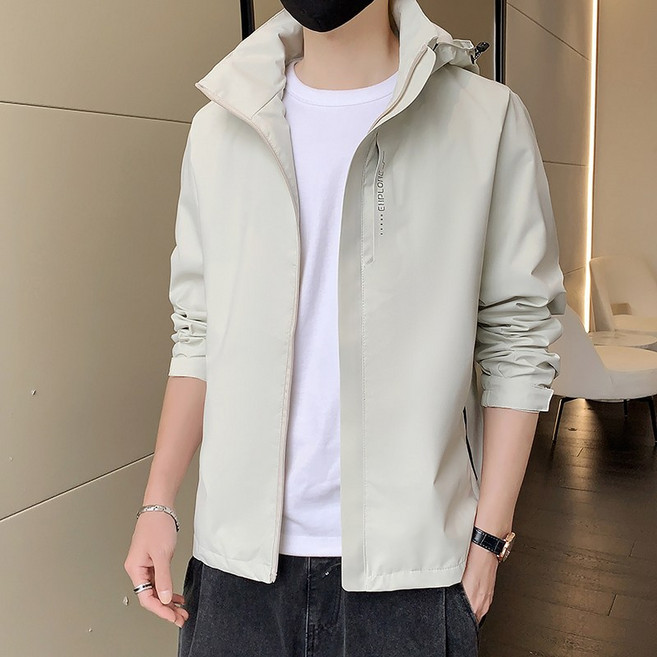 春秋季戶外防風防潑水沖鋒衣登山休閒夾克外套, 男款卡其