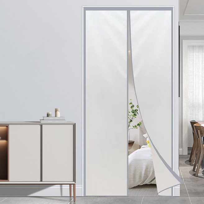 피노블릭 자석 방풍비닐 현관 바람막이 현관문 베란다 투명 난방 커튼, (02).반투명(그레이_테두리), 1세트