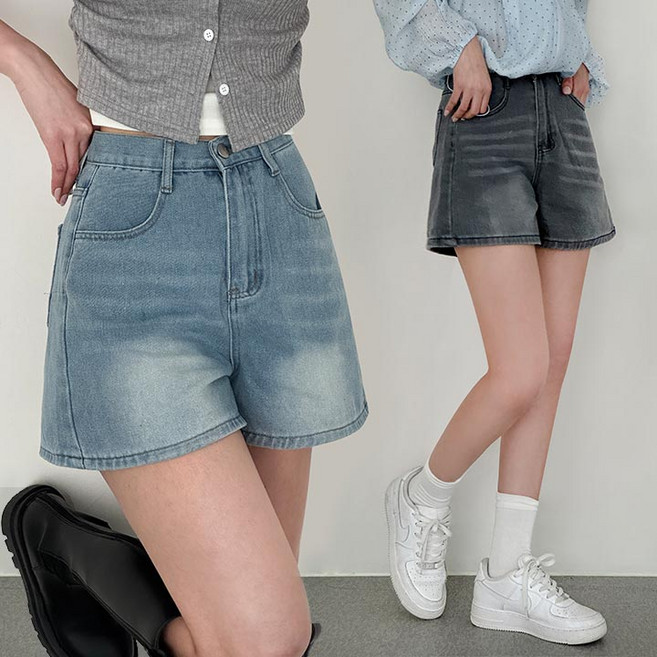 모던허니 여성 체형커버 하이웨스트 워싱 데님 반바지 A라인 3부 청팬츠 빅사이즈까지