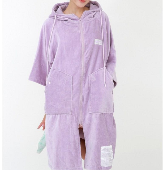 수올리 후드 집업 판초타월 수영장 워터파크 커플 성인 타올 가운, 1개, 라벤더