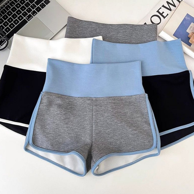 [4컬러] 밴딩배색 스포츠 하이웨스트 숏팬츠 (돌핀팬츠 랍빠 요가팬츠 여성 반바지 운동복 트레이닝 헬스 레깅스바지 )