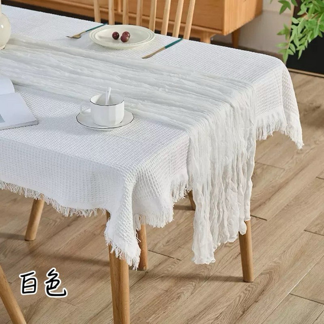 皺皺紗桌巾 婚禮派對裝飾拍照背景布, 白色/皺皺紗,小 90*180cm, 1個