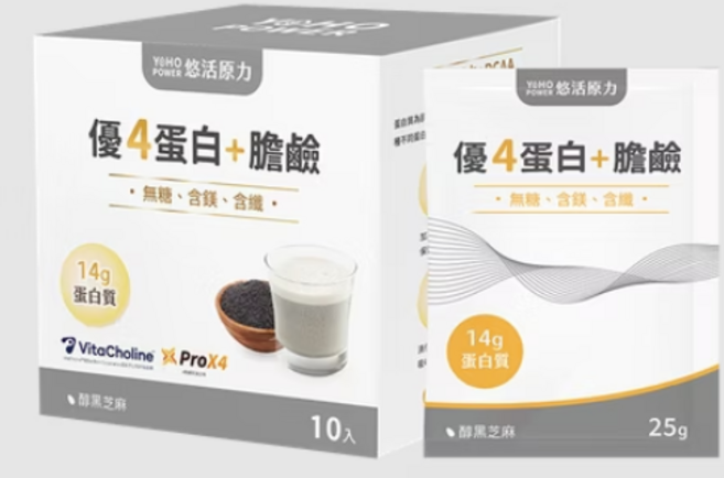 YEHO 悠活原力 優4蛋白+膽鹼 醇黑芝麻口味, 25g, 2個