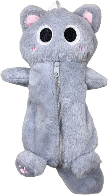 동물 필통 봉제 인형 파우치 고양이 필통, 1개, 회색냥이