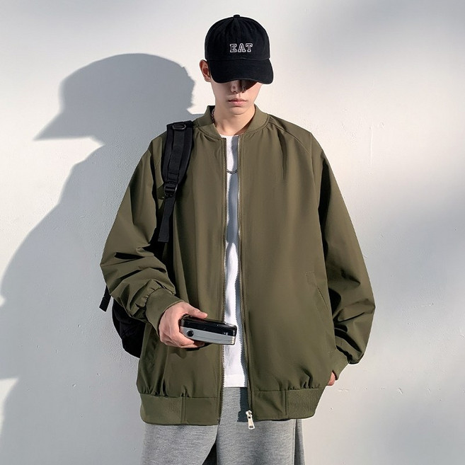 美式復古純色棒球夾克 寬鬆情侶款飛行員外套 防風防水