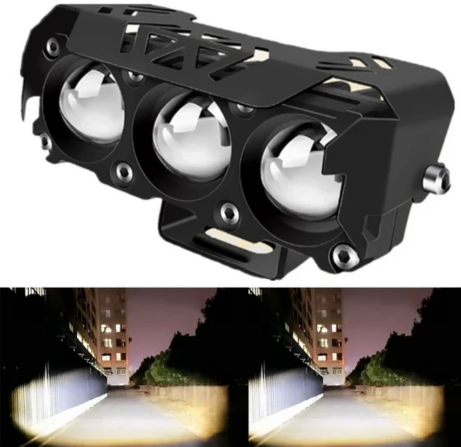 오토바이 LED 스팟 라이트 듀얼 컬러 상/하향등 안개등 SUV 12V 미니 렌즈 주행등, 01 yello and white