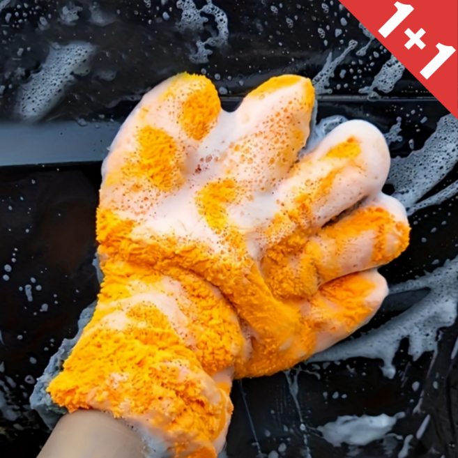 차량용 장갑형 양면 셀프 세차 워시미트 2p 세트, 오렌지 그레이, 1세트