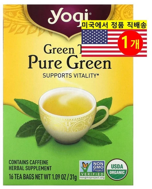 Yogi Tea 오가닉 허브 퓨어 그린 티 16개입 31g 1개 - 쿠팡
