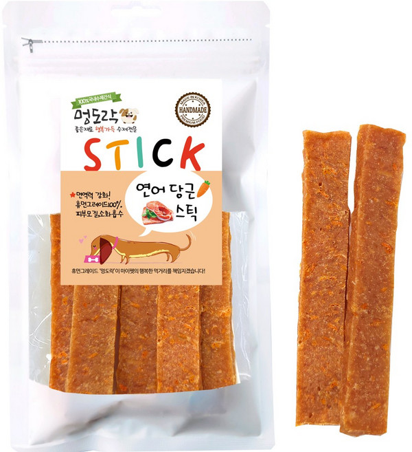 멍도락 국내산 강아지 수제간식 연어스틱 80g 피부 피모건강 부드러운간식, 연어당근스틱, 6개