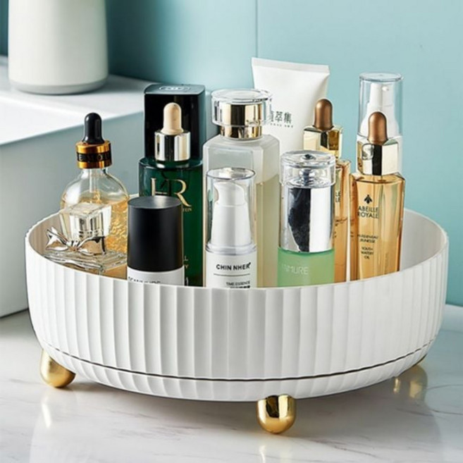 북유럽 감성 원형 회전 트레이 / 화장품정리함 / 주방양념 / 다용도 수납, 1개, 화이트