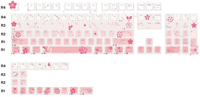 핑크 키캡 파스텔 포인트 파스텔색 Mac 앨리스배열호환가능 서브 귀여운 하늘색키캡 전용, 벚꽃이 흩날리고 있다 123번 키로 빛이 새기고 있다