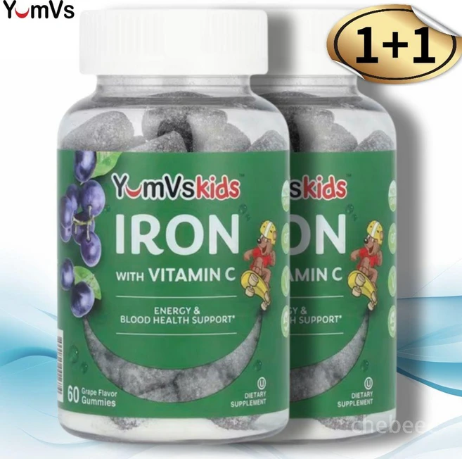염브스 어린이 키즈 철분 구미젤리 포도맛 60개 2통 비타민 C B12, 60정 - 쿠팡