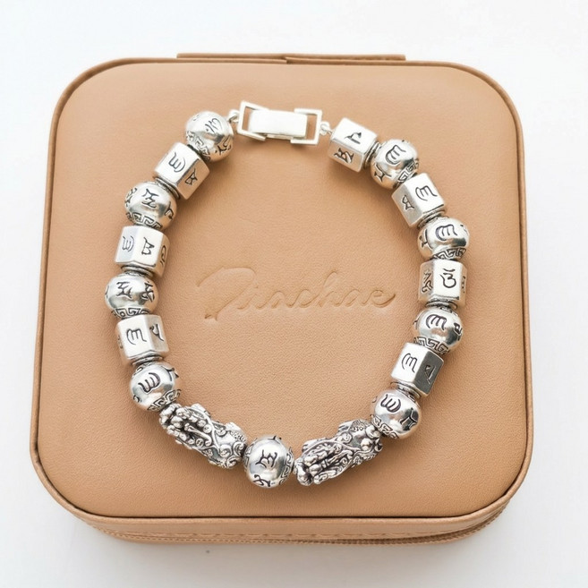 비휴 염주 925 실버 팔찌 은팔찌 옴마니반메훔 남자팔찌