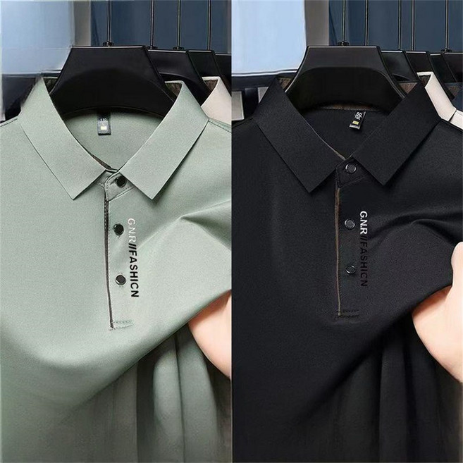 Vezri 1+1 남성 비즈니스 폴로셔츠 여름 아이스 실크 쿨링 티셔츠 심플 솔리드 컬러 캐주얼 정장 루즈핏 상의 Bff