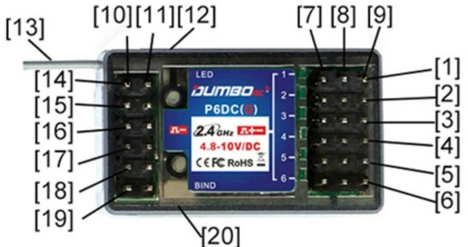 JUMBO P6DCG(燈光+陀螺儀) 2.4GHz RC 接收器, 藍色, 2個