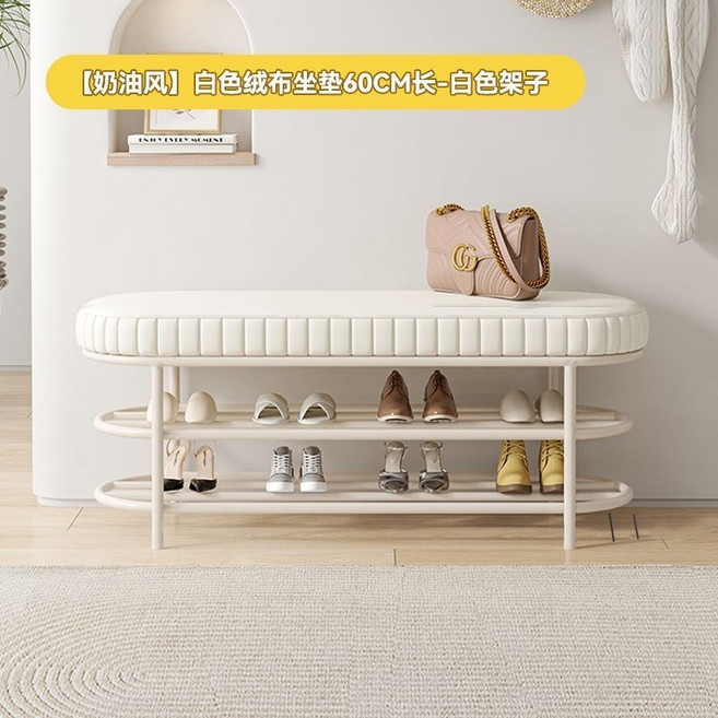長條凳 門口換鞋凳 奶油風穿鞋凳 床尾凳 玄關凳, 奶白-柔軟絨布+升級乳膠款,凳子長100厘米