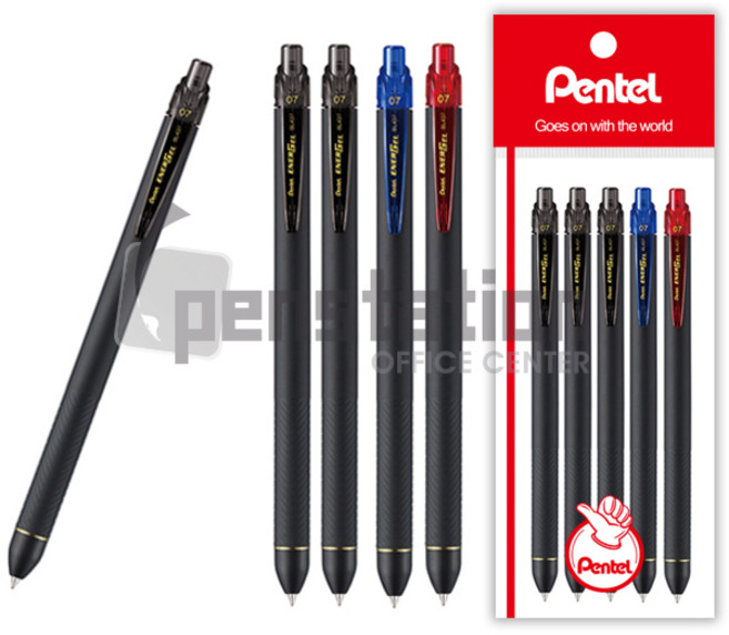 Pentel ENERGEL 에너겔 슬림 0.7mm 5개 세트, 1세트, 0.7mm 블랙 3개 + 블루 1개 + 레드 1개