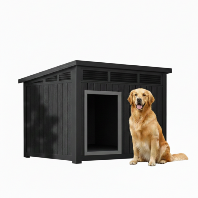 NEW레드와이 플랫형 플라스틱 강아지집 개집 야외 실외 대형견집 애견하우스 반려동물, 1개, 플랫형블랙