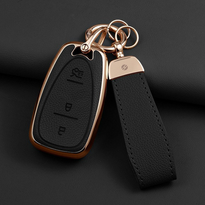 HAKO 소프트 가죽TPU 차키케이스+키홀더 (쉐보레호환), C-01(3버튼), 블랙
