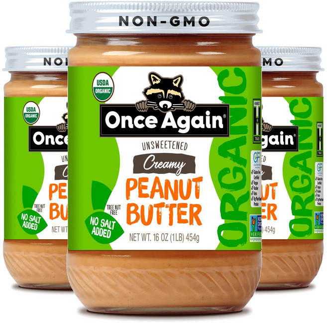 원스어게인 크리미 피넛 버터 언스위튼드 앤 솔트 프리, 454g, 3개