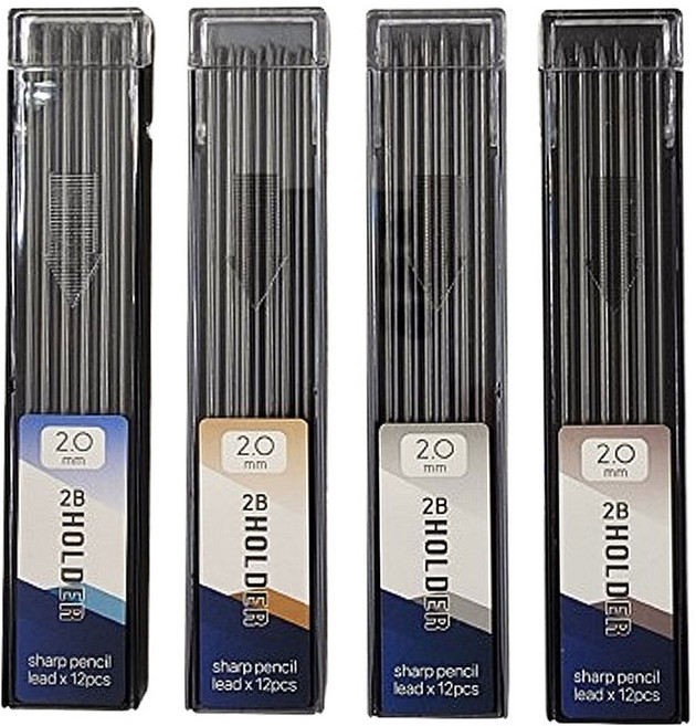 12P 4개 묶음 2.0 홀더펜 전용 2B 샤프심 검정 칼라 목수 목공 샤프 호환 리필, 2mm, 4개묶음 1세트