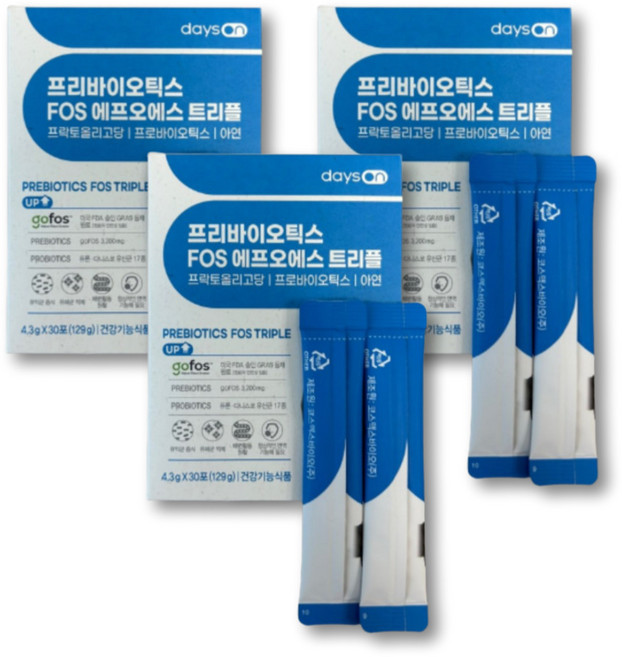 데이즈온 프리바이오틱스 FOS 트리플 유산균 먹이 장케어 프락토 갈락토 자일로 올리고당 아연 장내유익균 프로바이오틱스, 3세트, 30회분