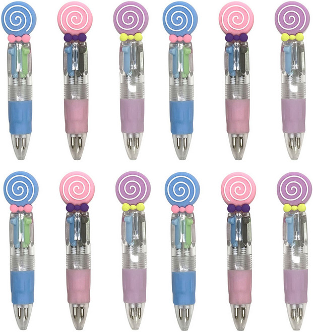 롤리폴리 미니미 4색 볼펜 12개세트 0.5mm 필기 재밌는 멀티펜 볼펜 단체 선물, 1세트