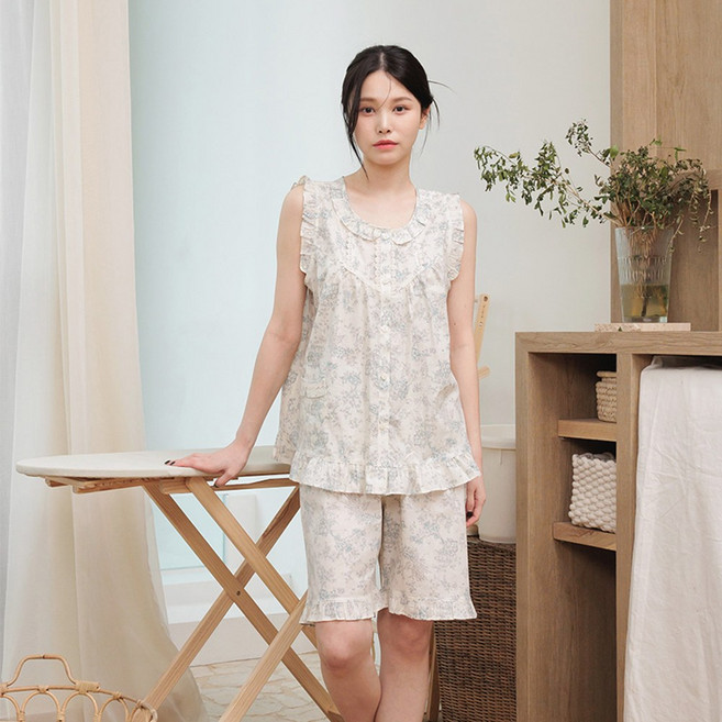 마누아 여성 60수 민소매 순면 홈웨어 파자마 세트 53751