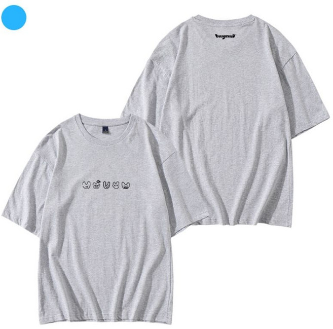 NewJeans 女團 周邊 卡通涂鴉 短袖T恤, 1個, 灰色2XL 建議150-160斤