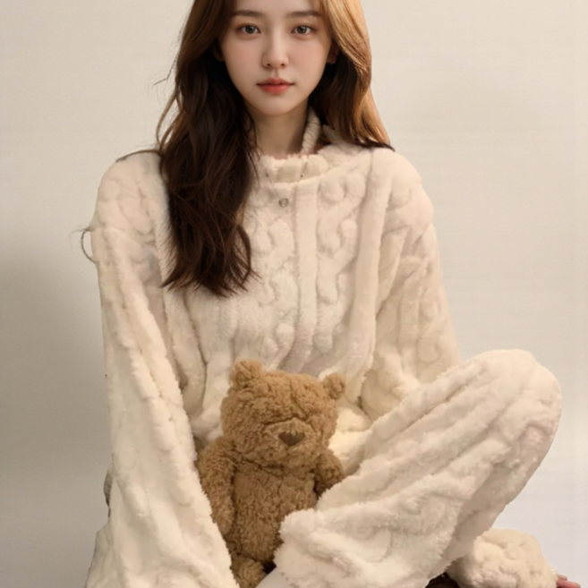 에이프릴랩스 여성 극세사 수면 잠옷 파자마 상의 수면바지 세트
