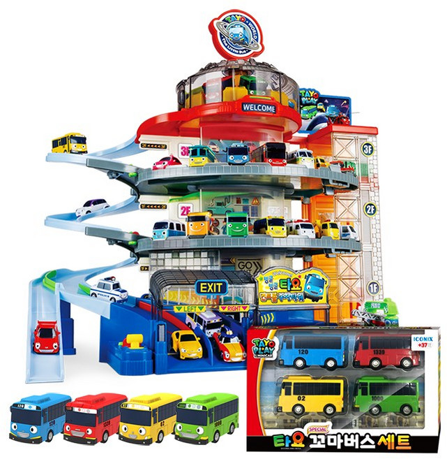 타요 컨트롤 주차타워 + NEW 타요 미니카 4종 세트, 혼합색상, 1개