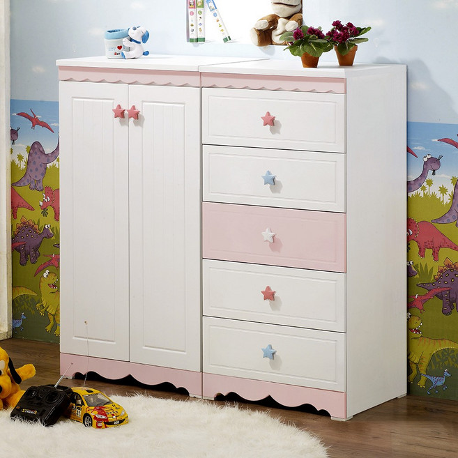 미자크 파스텔 수납장+5단서랍장세트 / 베이비옷장 아기옷장 키즈 출산준비 유아가구 1200 1600, 핑크화이트, 파스텔 수납장+5단(600), 1개