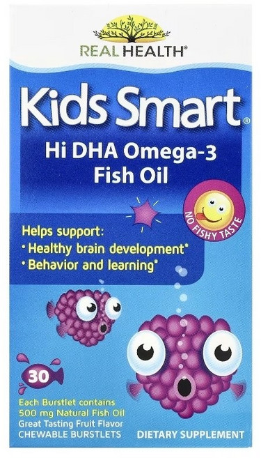 Kids Smart Hi DHA rTG 알티지 오메가3 피쉬 오일 과일맛 30 츄어블 버스트릿, 1개, 30정