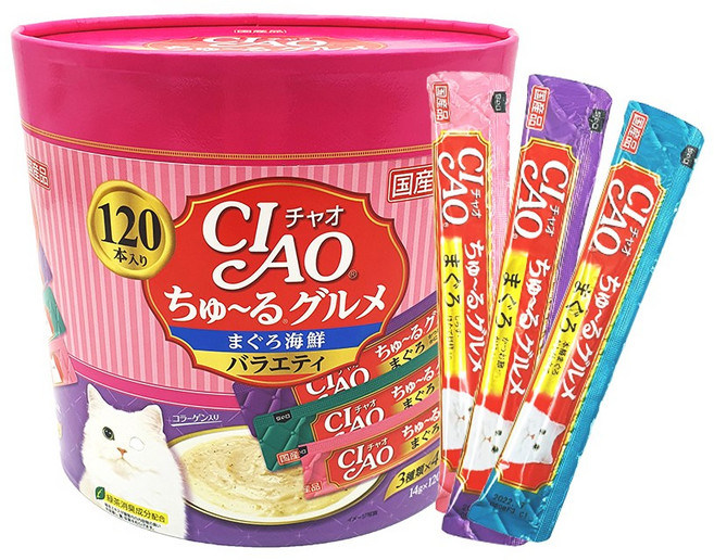 챠오츄르 고양이 구루메 버라이어티 스틱, 혼합맛(참치/해산물), 1.68kg, 1세트