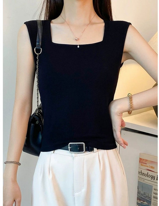 Neirny 여성 빅사이즈 스퀘어넥 민소매 나시티 봄가을 간절기 스판 끈나시 슬림핏 이너 캐주얼 루즈핏 아우터 상의