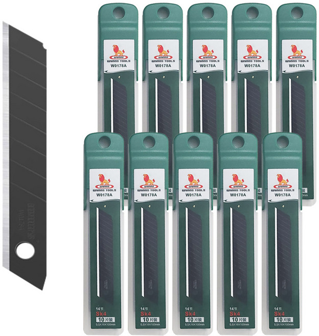 프로기어스 블랙 흑색날 SK-4 일본산 고강도 특수강 칼날 사무용 산업용 유틸리티 커터칼날 18mm, 5개