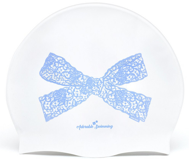오호라스튜디오 링클 실리콘 수영모자, 레이스리본 연하늘, 1개
