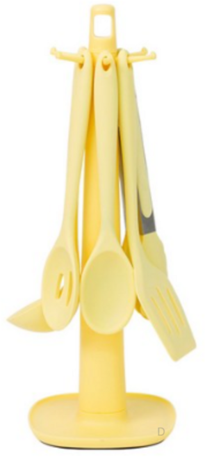 인블룸 실리콘 조리도구 키친툴 국자 + 건지기 + 집게 + 요리스푼 + 스파츌라 + 뒤집개 + 스탠드 세트, 7P, Butter yellow (버터옐로우), 1세트