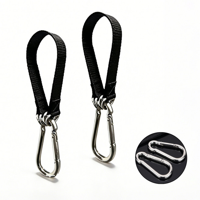 LXU 튼튼한 헬스 멀티스트랩 철봉 그네 샌드백 다용도 연결 고리 세트, 2개, 검정색