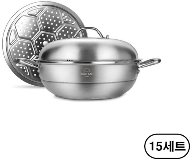 까사니 그랜드 IH 파티팬 + 스텐 찜판 + 돔형 뚜껑, 34cm, 15세트
