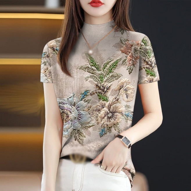 jieve 반폴라 여성 슬림 반팔티 얇은 티셔츠 SY061166