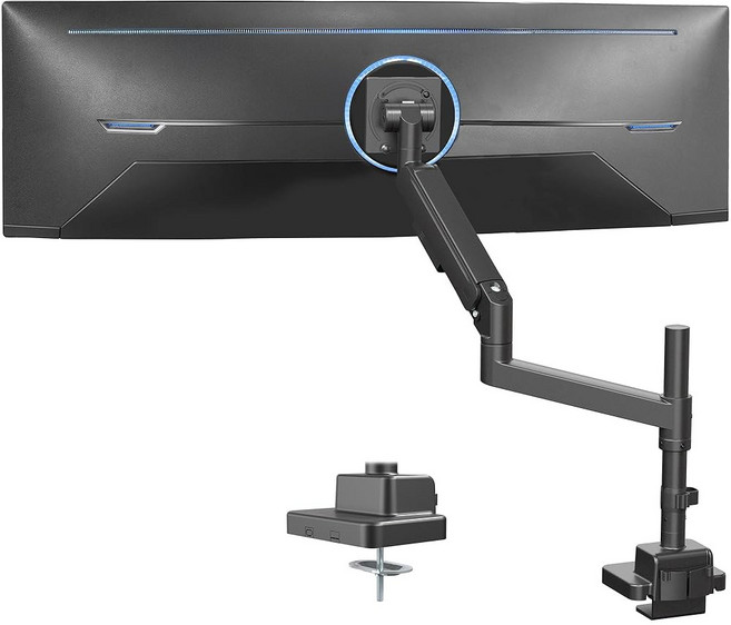 VIVO 폴이 있는 튼튼한 울트라 와이드 모니터 암 최대 26.9kg(57인치) 스크린 책상 마운트 TV 및 스탠드 삼성 오디세이 아크 네오 G9 ViewFinity, VIVO 폴이 있는 튼튼한 울트라 와이드 모니터 암,