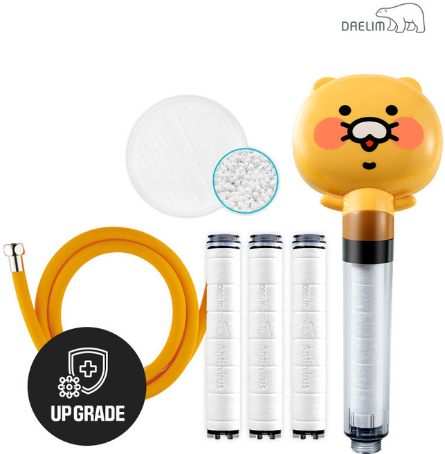 대림바스 디클린 카카오 샤워기(춘식이)+항균 플러스 리필필터(3개입)+세라믹볼+샤워호스(오렌지) SET, 1세트