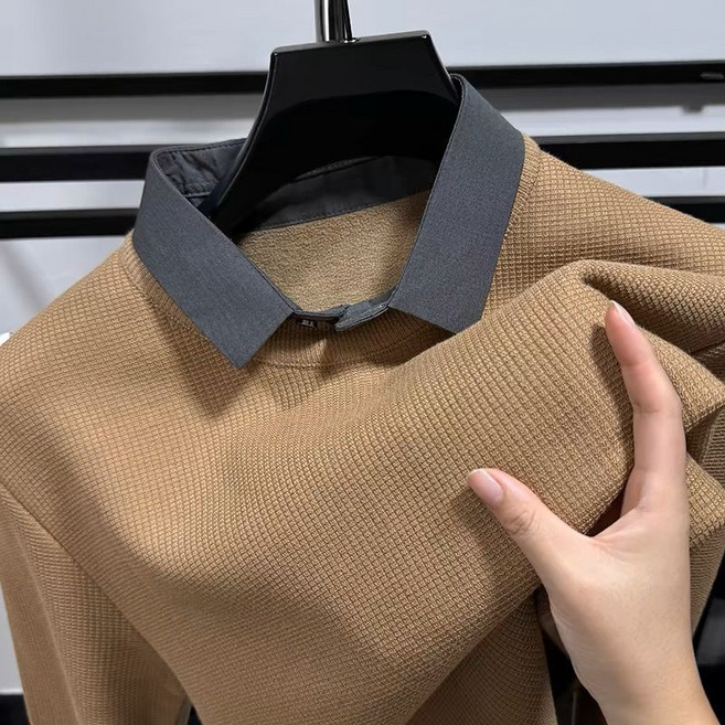 봄 가을 남성용 고급 두 겹 플리스 셔츠 편안한 소재 캐주얼 패션 라이트 심플 디자인 데일리 필수 아이템 출근룩 폴로셔츠 긴팔